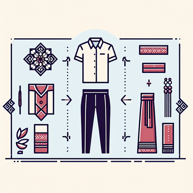 balanced modern outfit with traditional accessory