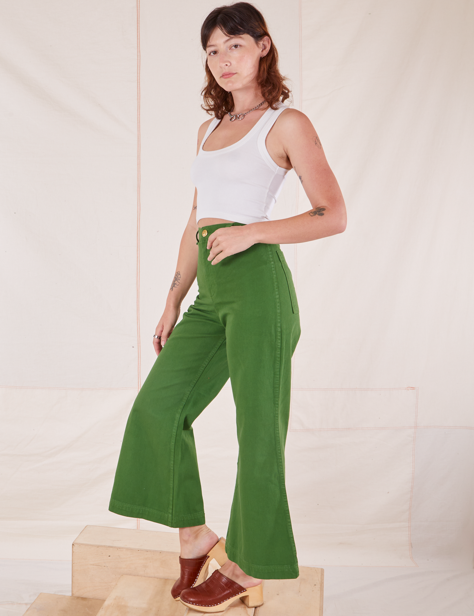 green wide-leg pants