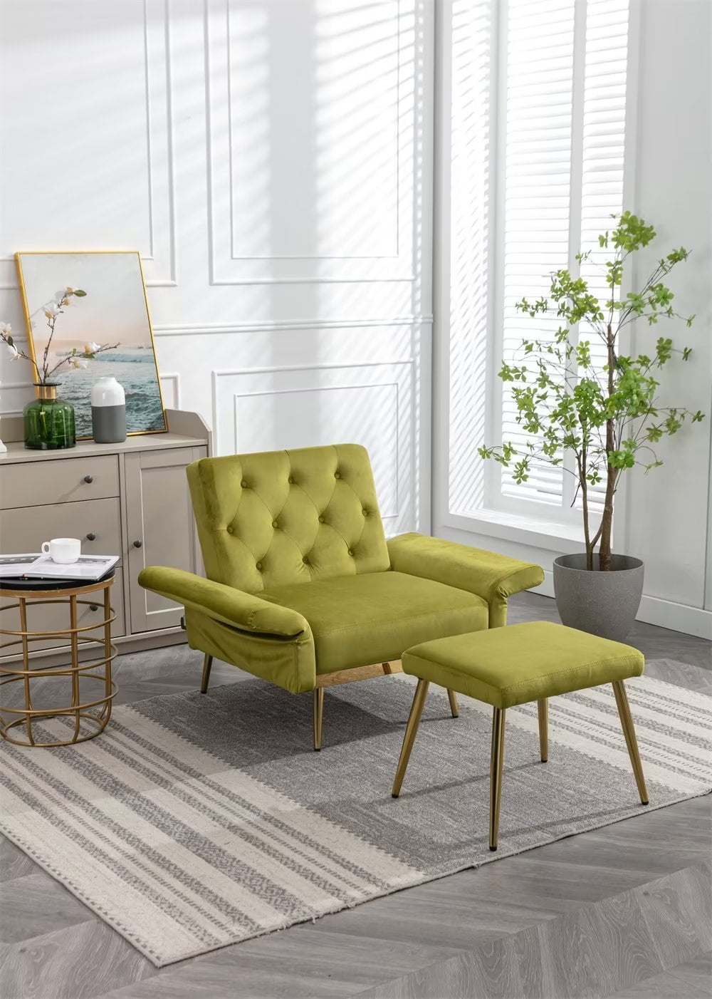 olive green reading nook