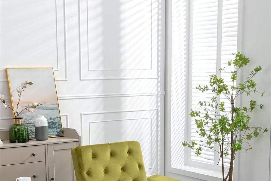 olive green reading nook