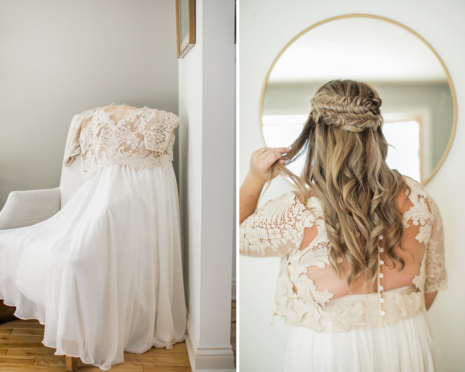 lace dress and tailored tuxedo couple