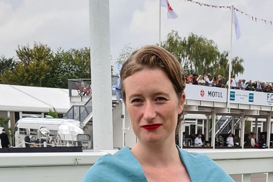 polka dot dress and linen suit couple