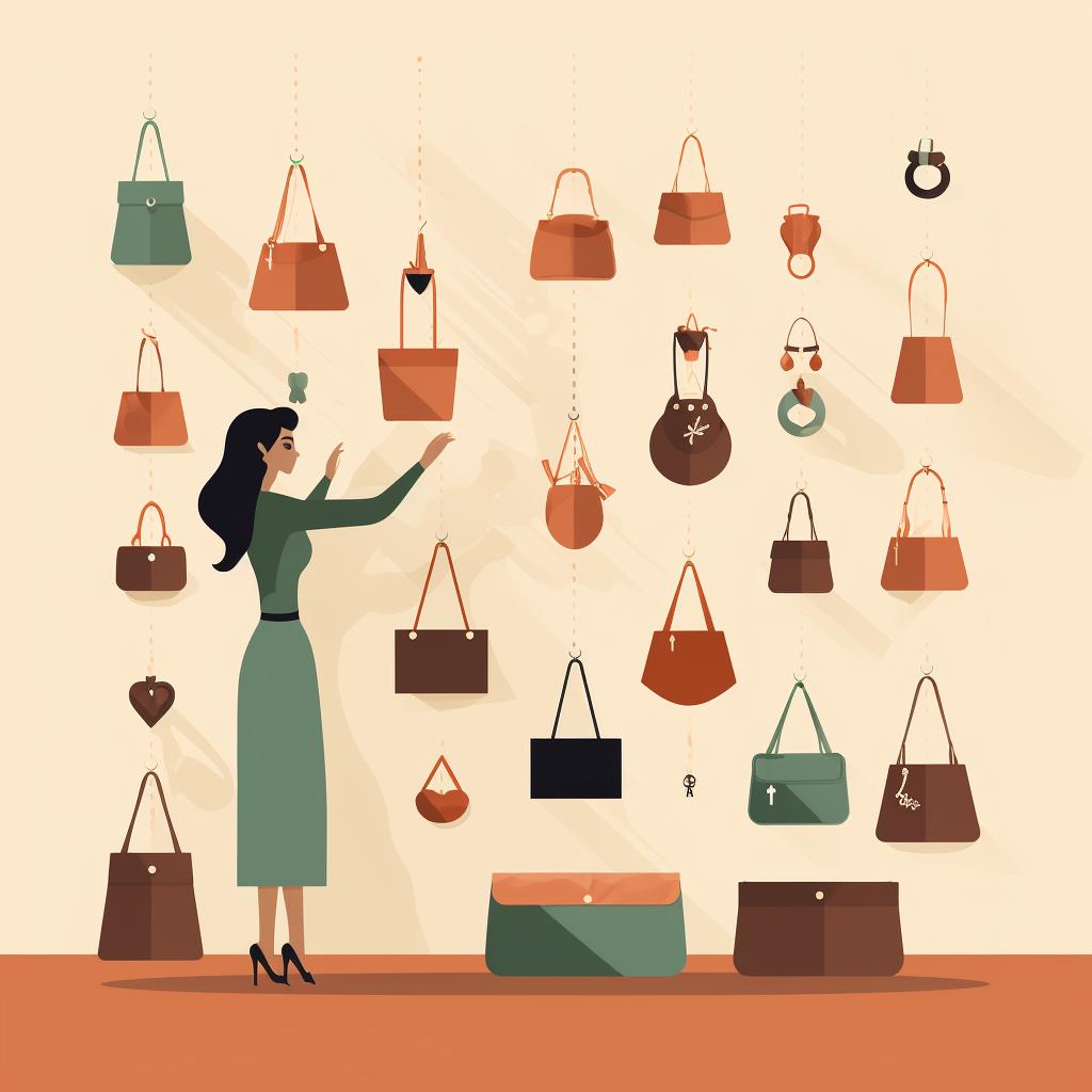 Person selecting jewelry and a handbag