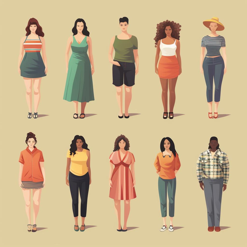 Illustration of different body types with suitable clothing styles