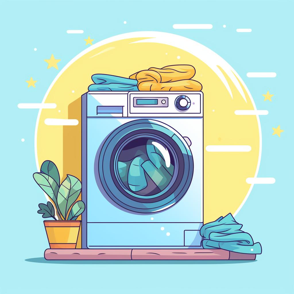 Washing machine with color-safe detergent and soft summer colored clothes.