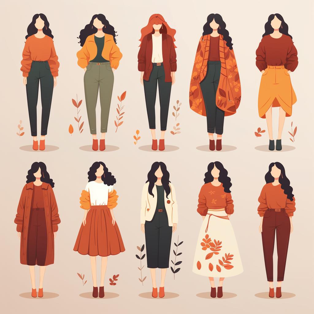 Outfits in deep autumn colors for different body types