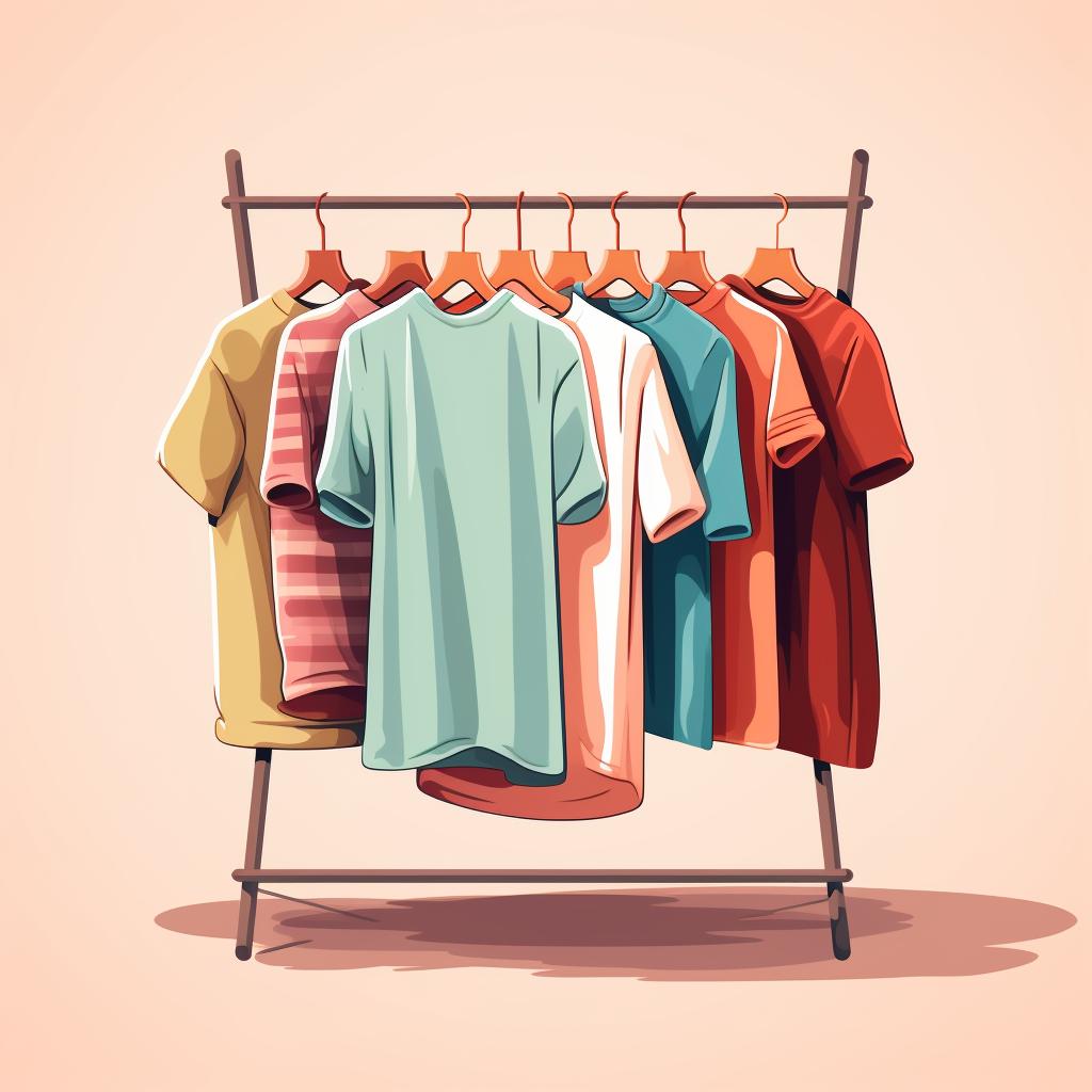 Soft summer colored clothes on a drying rack.