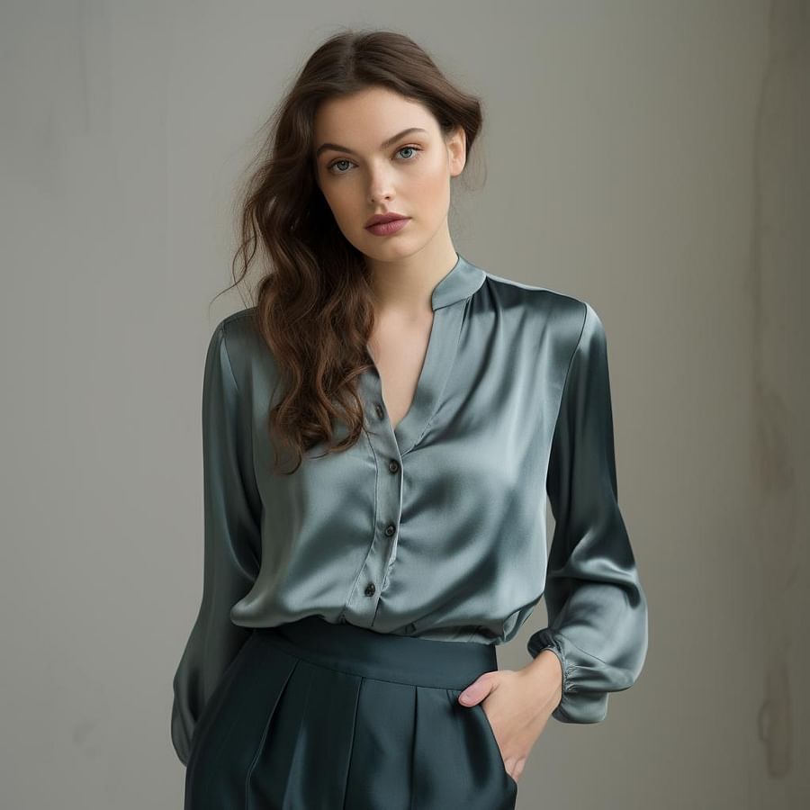 Silk blouse in muted teal