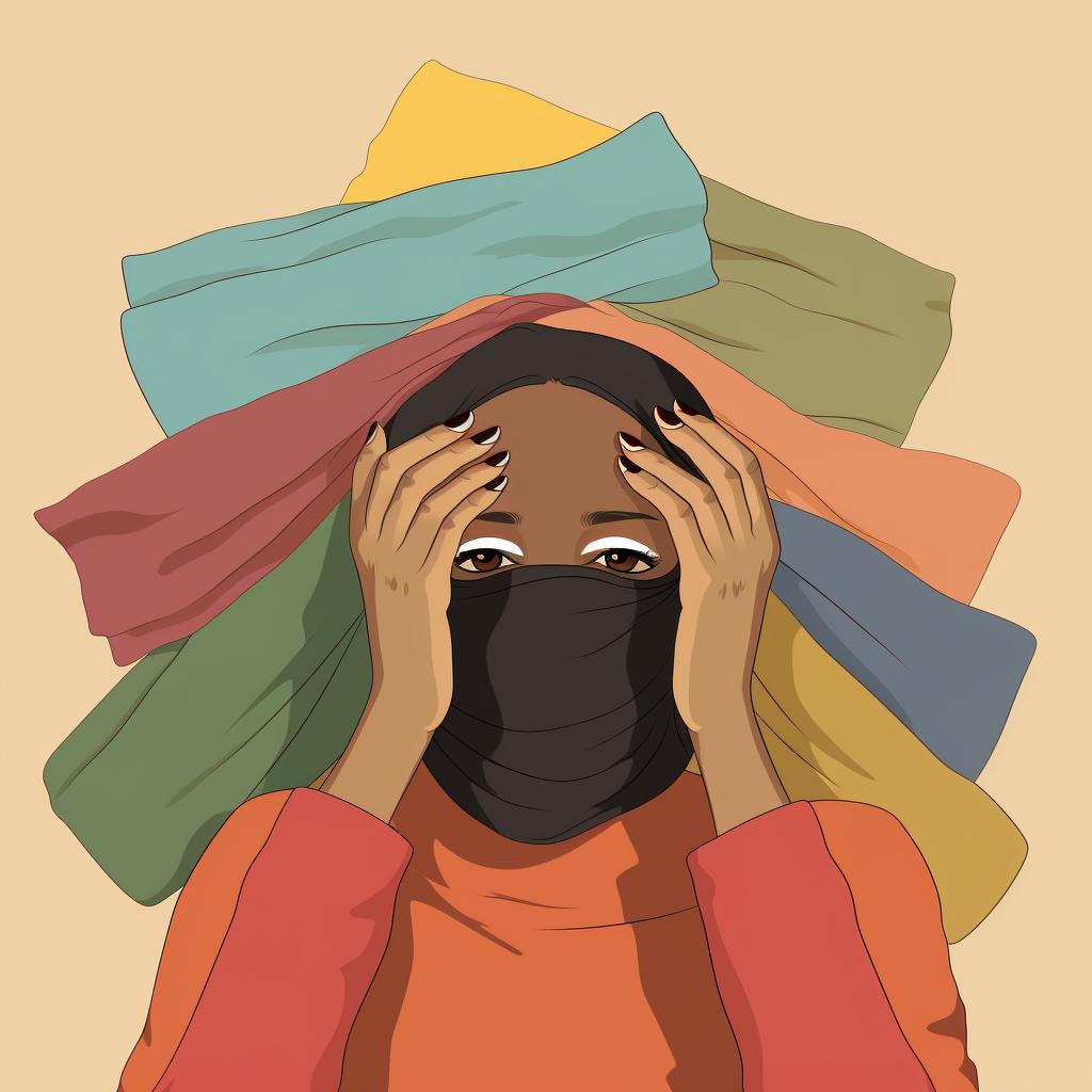 Person holding up different colored fabrics to their face