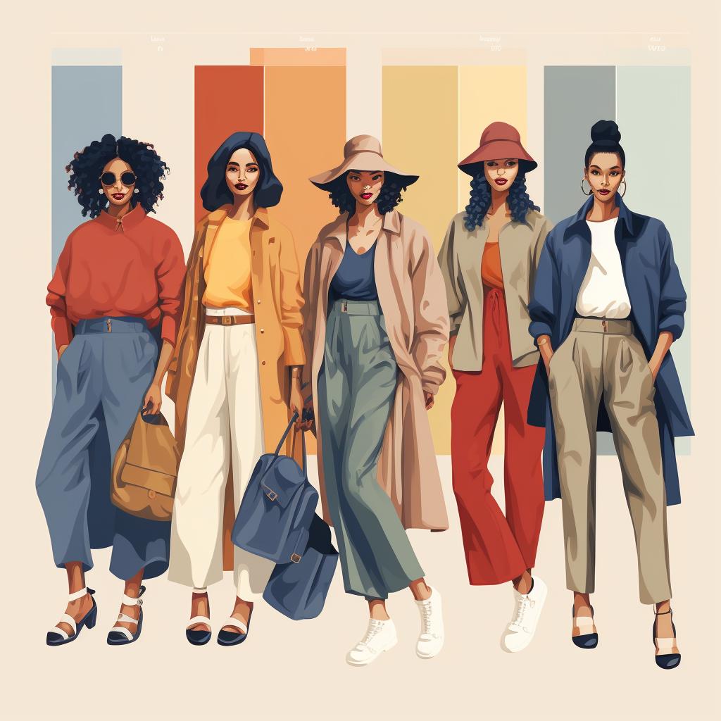 A layout of various outfits incorporating 2022 color trends into different color palettes