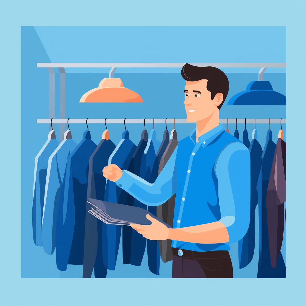 Man choosing a blue shirt as his primary color